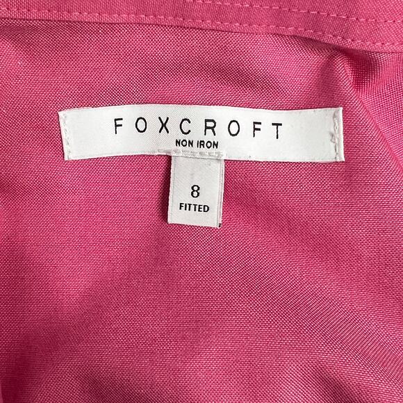 Foxcroft Womens Button Front Top Size 8 Fitted Red Pink Non Iron 3/4 Sleeve - Picture 10 of 13